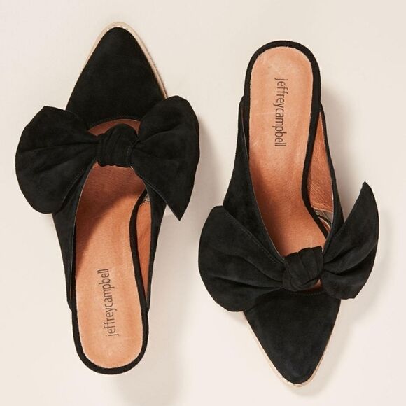 Jeffrey Campbell Cyrus Bow Black Suede Slip On Mule Heel Anthropologie | 7.5 - Picture 5 of 14